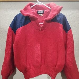 Vintage Seagear Wool Windproof Sweater Qt Zip Red w/Blue Shoulder/Elbow Patches